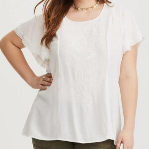 Torrid White Embroidered Gauze Blouse Floral Short Sleeve Plus Size White 3XL 3